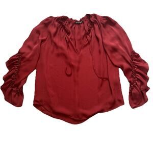 Gianni Bini Maroon Ruffle Sleeve Blouse Small